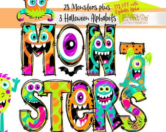 Halloween Alphabet Cute Monster Letters Halloween letters, monster alphabet, alpha doodle letters, custom name letters, Halloween Doodle PNG