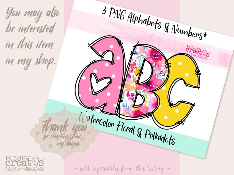 Paisley Polkadot PNG Watercolor Letters, floral alphabet png, bright rainbow alpha, alpha doodle letters, png flower letters, floral doodle image 9