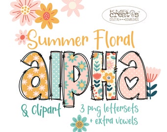 Sommer Floral Alpha, Muttertag Clipart, Frühling Buchstabe Png, Blumen Alphabet, Kawaii Blume Png, Polka Dot Buchstaben, modernes Blumenmuster