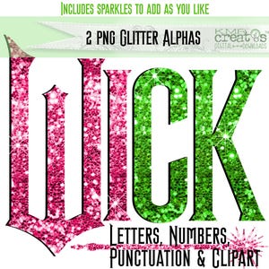 Letras de bruja malvada con purpurina, alfabeto PNG, clipart PNG con purpurina, letras rosas y verdes, nombres personalizados PNG, letras de películas PNG, tarjeta de felicitación
