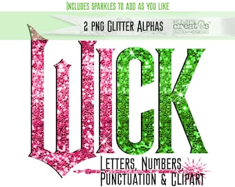 Pink & Green Glitter Alphabet PNG: Wicked Witch Letters (Digital Download)