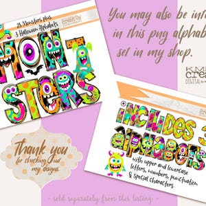 Halloweenbokstäver, Halloween-alfabet, Halloween-clipart, clipartpaket png, doodlebokstäver png, söta svarta barn, Halloween-godispåse bild 5