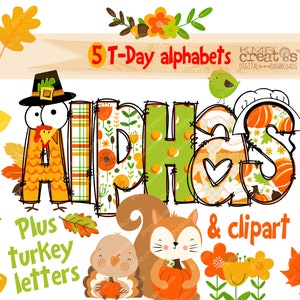 Letras de Acción de Gracias alfabeto de pavo png, imágenes prediseñadas de Acción de Gracias, letras alfa de otoño, diseño de sublimación, alfa de Acción de Gracias, alfabeto de otoño