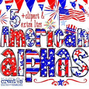 Lettere patriottiche, alfabeto patriottico, lettere del 4 luglio, PNG del giorno dell'indipendenza, lettere scarabocchiate alfabetiche, clipart patriottiche, bundle patriottico