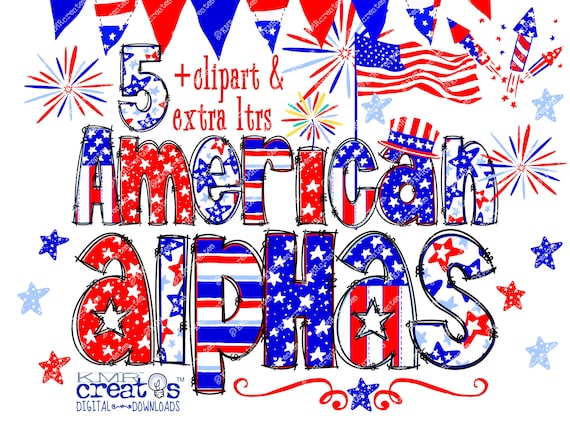 Patriotic Letters, patriotic alphabet, 4th of July letters, Independence Day PNG, alpha doodle letters, patriotic clipart, patriotic bundle