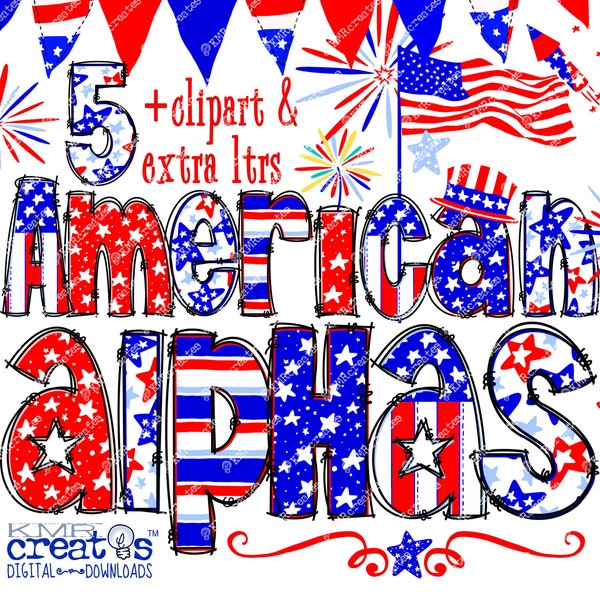 Patriotic Letters, patriotic alphabet, 4th of July letters, Independence Day PNG, alpha doodle letters, patriotic clipart, patriotic bundle