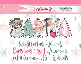 Christmas letters, PNG Christmas alpha, vintage Santa font, Santa alphabet PNG, Christmas alpha png, Christmas clipart, vintage Santa décor,
