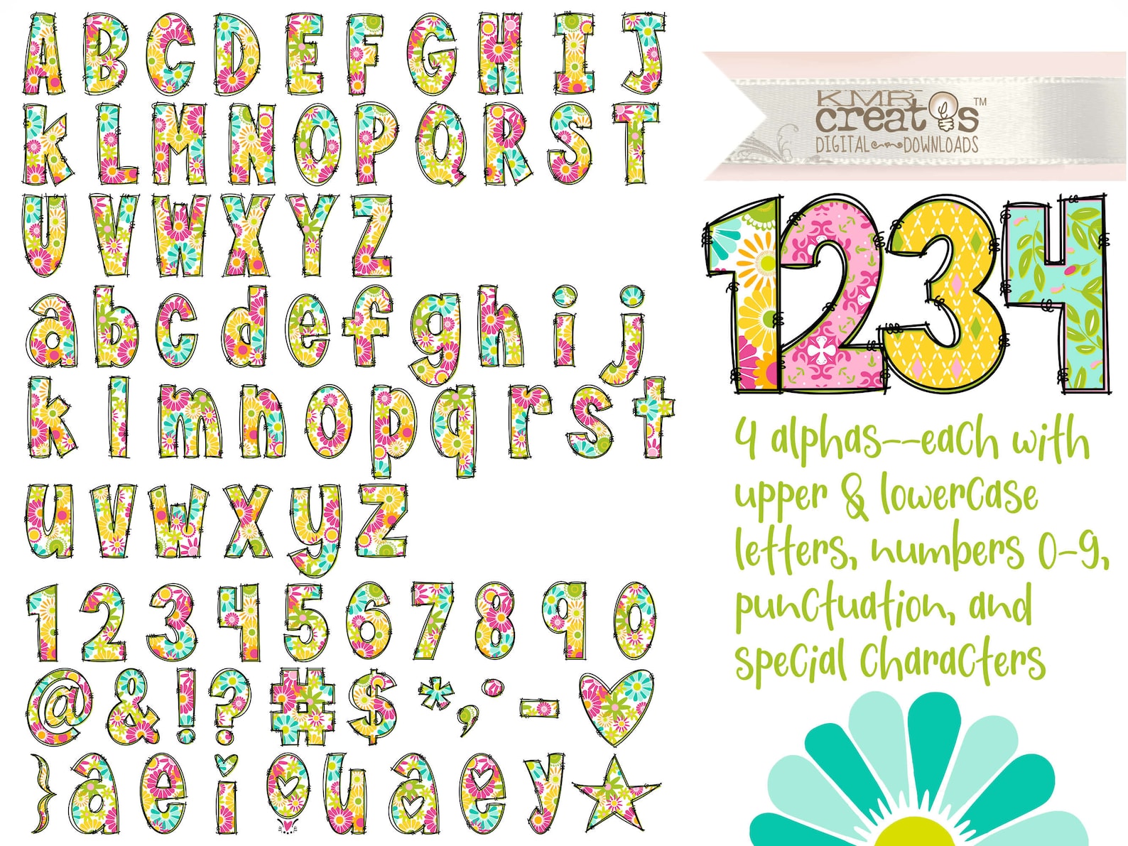 Floral Alphabet Png, Retro Mod Letters, Spring Summer Alpha, Flower ...