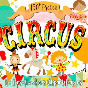 Fun Circus Letters Clipart and Papers, circus alphabet pngs, circus clipart pngs, circus digital paper, circus numbers, carnival clipart png