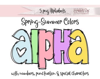 Spring Colors Doodle Alphabet PNG: Summer Letters (Digital Download)