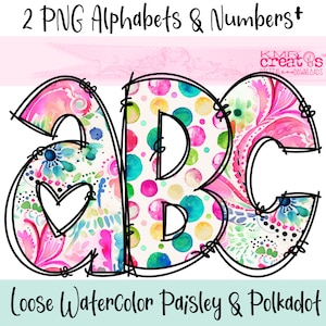 Paisley Polkadot PNG Aquarell Buchstaben, Blumen Alphabet Png, helles Regenbogen Alpha, Alpha Doodle Buchstaben, Png Blumen Buchstaben, Blumengekritzel