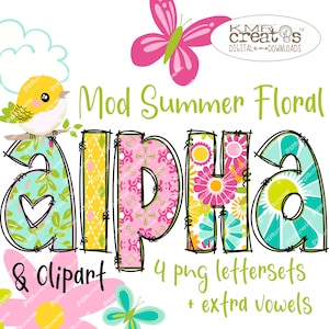 Alfabeto floral png, letras mod retro, alfabeto primavera verano, clipart de flores png, clipart kawaii png, paquete de letras de flores, png primavera floral