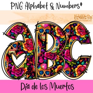 Diana de los Muertos Sugar Skull Alphabet, Arte Floral, bunter Schädel png, kommerzielle Nutzung, Tag der Toten ltrs, Zuckerschädel Buchstaben, floral