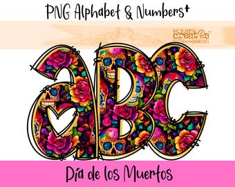 Día de los Muertos Sugar Skull Alphabet: Floral PNG, Day of the Dead (Digital Download)