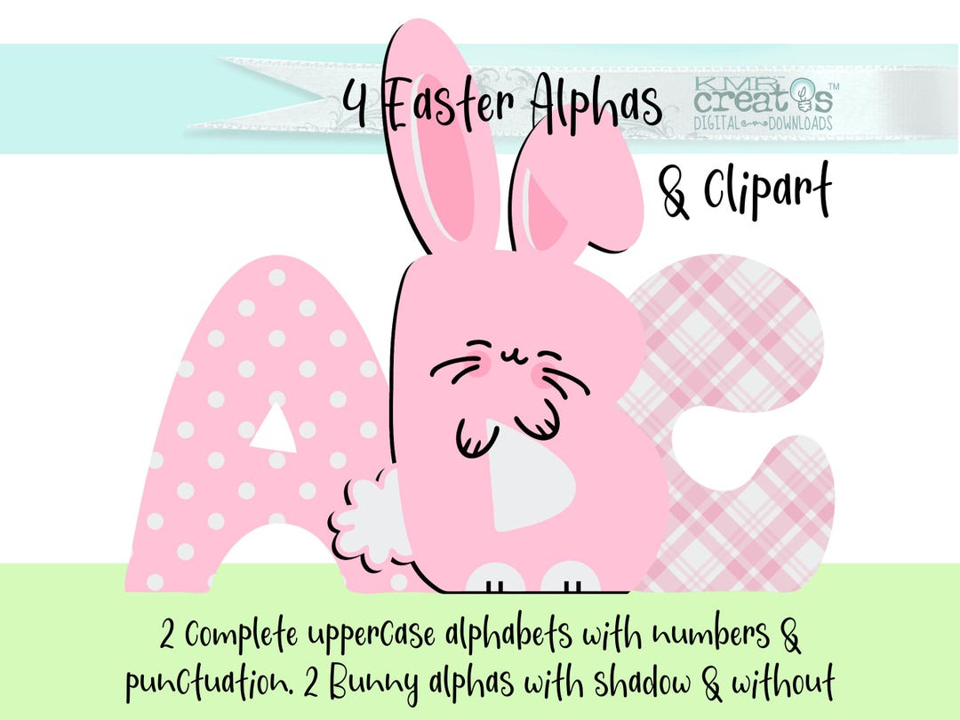 Pink Easter Bunny Alphabet PNG: Polka Dot & Plaid Letters (digital ...