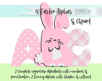 Pink Easter Bunny Alphabet PNG: Polka Dot & Plaid Letters (Digital Download)