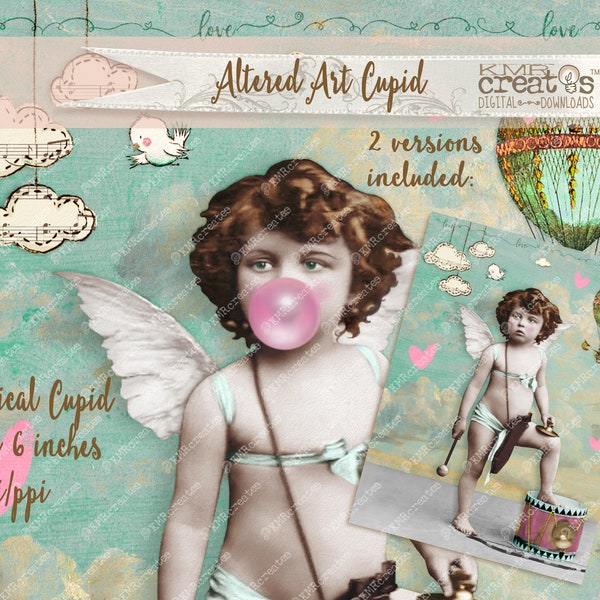 Valentine Cupid png, altered art Cupid, Victorian Cupid boy, whimsical doodle art, altered art photo, boy child Cupid, bubblegum art Cupid