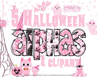 Halloween Alphabet, pink letters clipart, Halloween letters, Halloween clipart, clipart bundle png, doodle letters png, Halloween treat bag