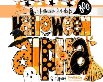 Halloween alphabet Clipart Bundle PNG, Halloween letters, Halloween clipart, orange black letters, candy corn alphabet, polka dot letters