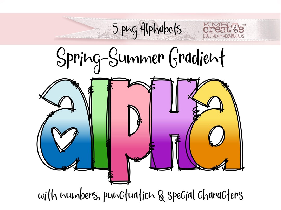 Gradient Spring Summer Alphabet PNG: Doodle Letters & Numbers (digital ...