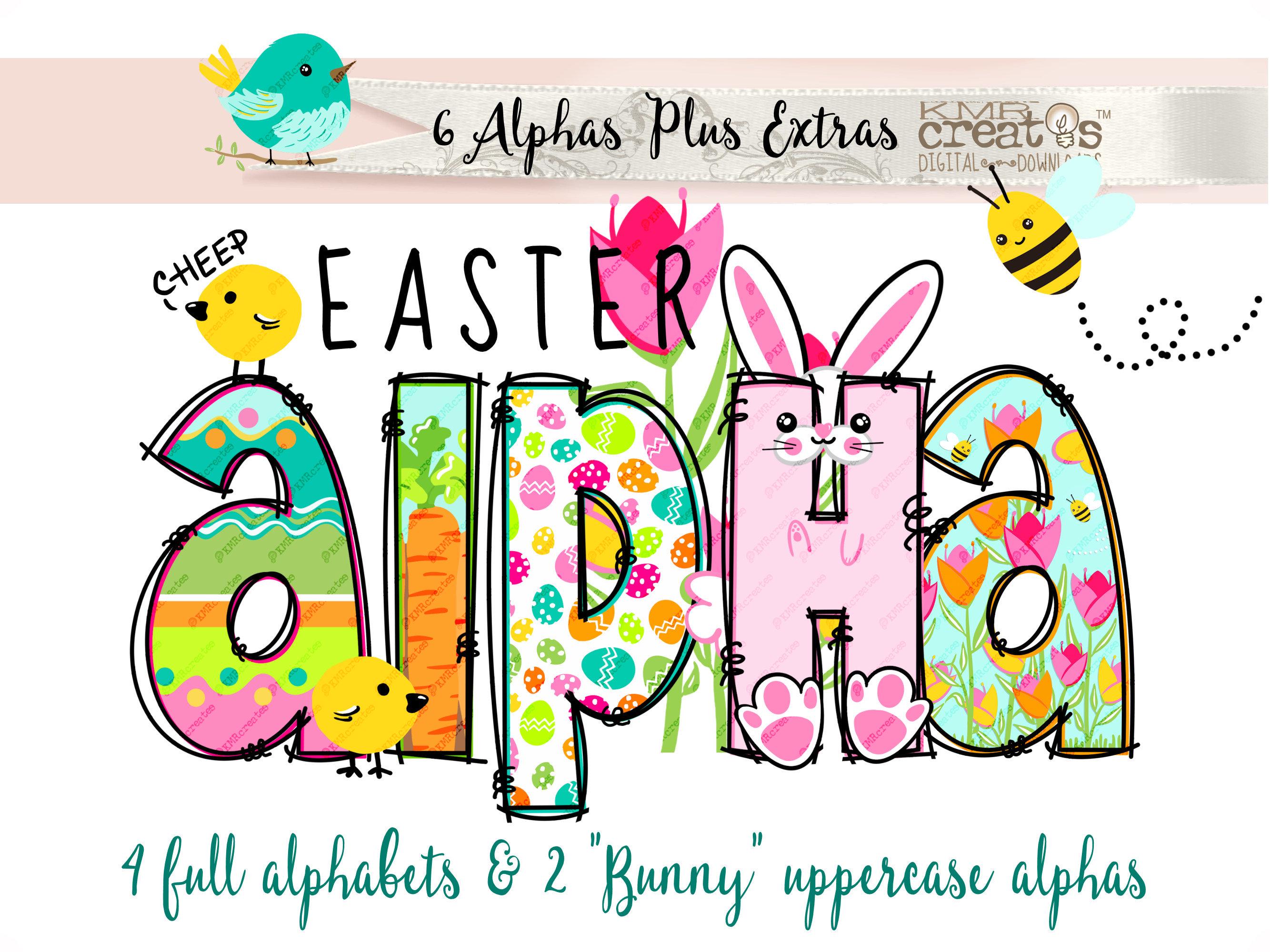 Easter doodle alpha, Easter letters png, EasterBunny alphabet, Kawaii clipart pngs, flower letters png, floral alphabet font, Easter bunny