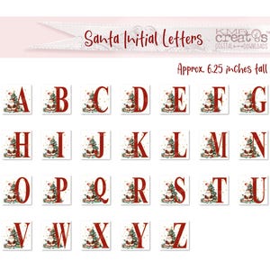 K&ouml;nnte beinhalten: Ein Satz von 26 Alphabetbuchstaben mit einer Illustration von Weihnachtsmann. Jeder Buchstabe ist etwa 15,9 cm hoch und mit einem roten und gr&uuml;nen Weihnachtsthema verziert.