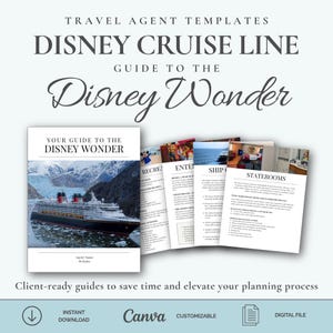 Mall för Disney Wonder-klientguide för resebyråer | Redigerbar Canva Disney Cruise Line-guide | Kryssningsplanering | Wonder Ship-guide