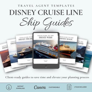 Può includere: Un set di modelli digitali per agenti di viaggio per le guide delle navi Disney Cruise Line. La collezione presenta sette documenti personalizzabili visualizzati su uno schermo di tablet, ognuno con una nave da crociera diversa.