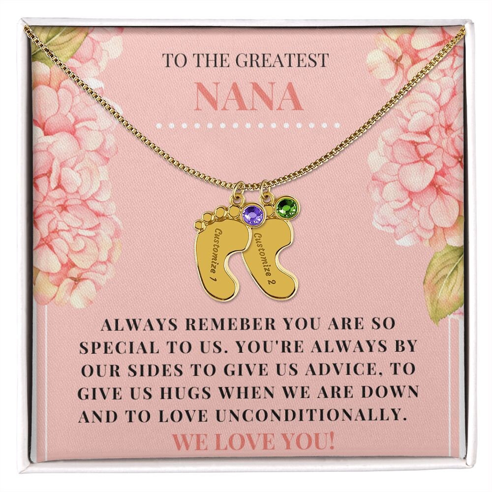 Nana Necklace, Grandchild Footprint Birthstone Necklace, New Nana Gift