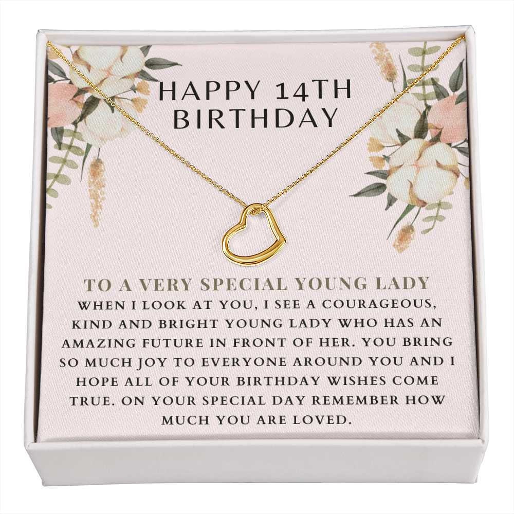 14th Birthday Gift for Her - Necklace for 14 Year Old Birthday - Beautiful Teenage Girl Birthday Pendant 18K Yellow Gold Finish / Standard Box