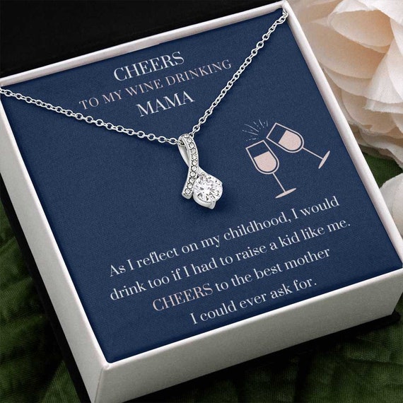 Wine Mama Necklace Gift for Wine Drinking Mother From Son or