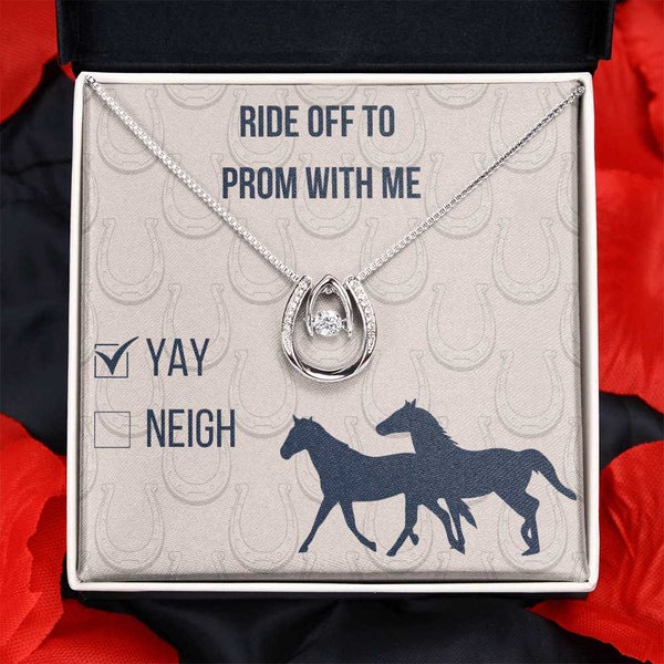 Prom Proposal Gift for Date, Ask to Prom Necklace, Ride Off to Prom Horseshoe Necklace, Horse Lover Theme, High School Prom for Girlfriend