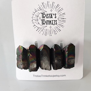 Black Titanium Quartz Point Barrette wrapped with bronze wire .This Crystal barrette is great way to wear healing crystals .