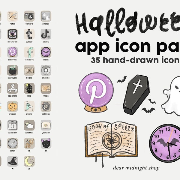 35+ HALLOWEEN Aesthetic App Icon Pack Hand Drawn iOS 14 15