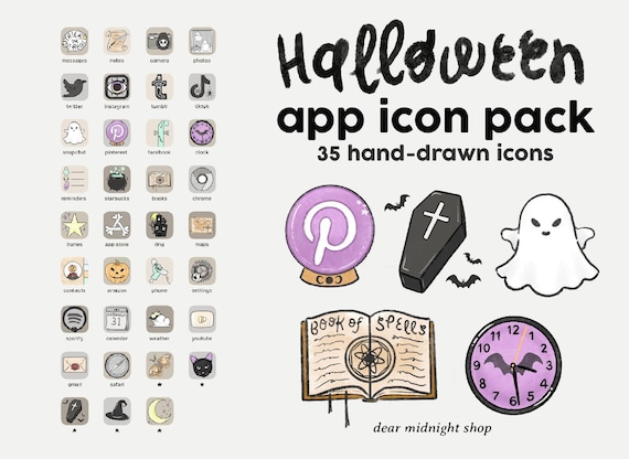 35+ HALLOWEEN Aesthetic App Icon Pack Hand Drawn iOS 14 15
