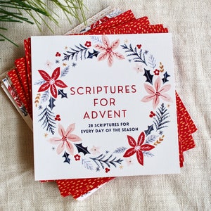 Christmas Advent Calendar Scripture Cards Red | 28 Scriptures for Advent | Theme Each Week Leading to Christmas | Liturgical Calendar