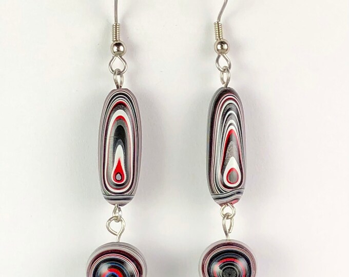 Unique Handmade Fordite bead earrings 2” pair (Detroit agate)