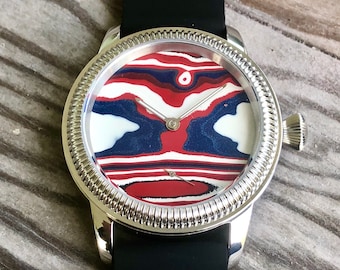 Unik handgjord mekanisk klocka med Fordite-urtavla (Detroit agat)