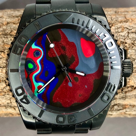 Unique Handmade Fordite Dial Automatic Watch (Detroit agate)
