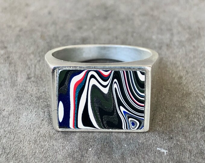 Unique Fordite ring, Handmade - sterling silver size 10 (Detroit agate)