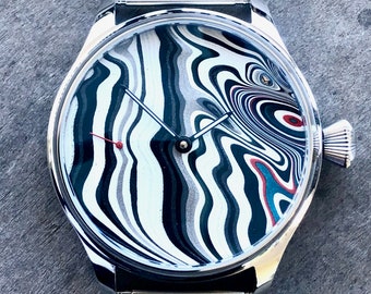 Unik handgjord mekanisk klocka med Fordite-urtavla (Detroit agat)