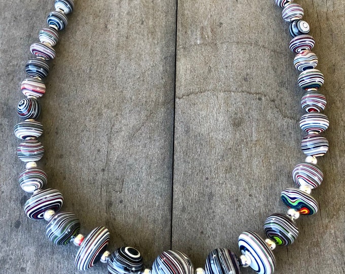 Unique Handmade Fordite bead necklace 22in (Detroit agate)