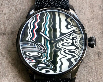 Unik handgjord mekanisk klocka med Fordite-urtavla (Detroit agat)