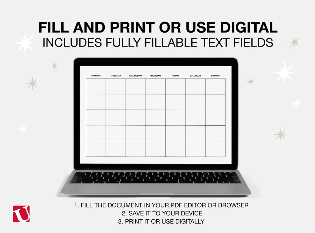 Simple Printable Blank Monthly Calendar, Minimal Calendar Templates ...