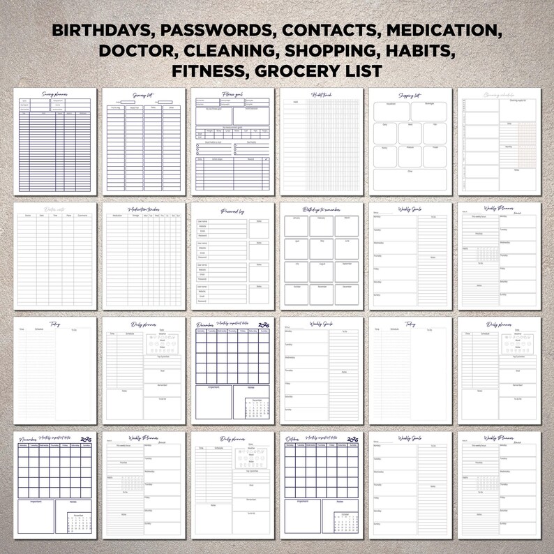 2026 Printable PDF Planner Set, Dated Daily Weekly Monthly Yearly ...
