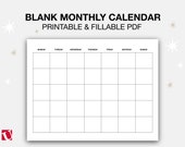 Blank Monthly Printable Calendar, Undated Minimalist Calendar Template, Landscape, Monday/Sunday Start, Printable Fillable PDF Calendar