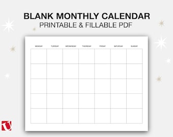 blank calendar printable etsy