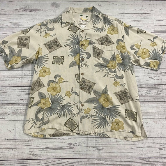 Vintage Banana Cabana Tan Tropical Hawaiian Silk … - image 1