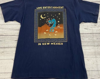 Vintage Navy Native New Mexico Graphic T Shirt Men Size Large Southwest