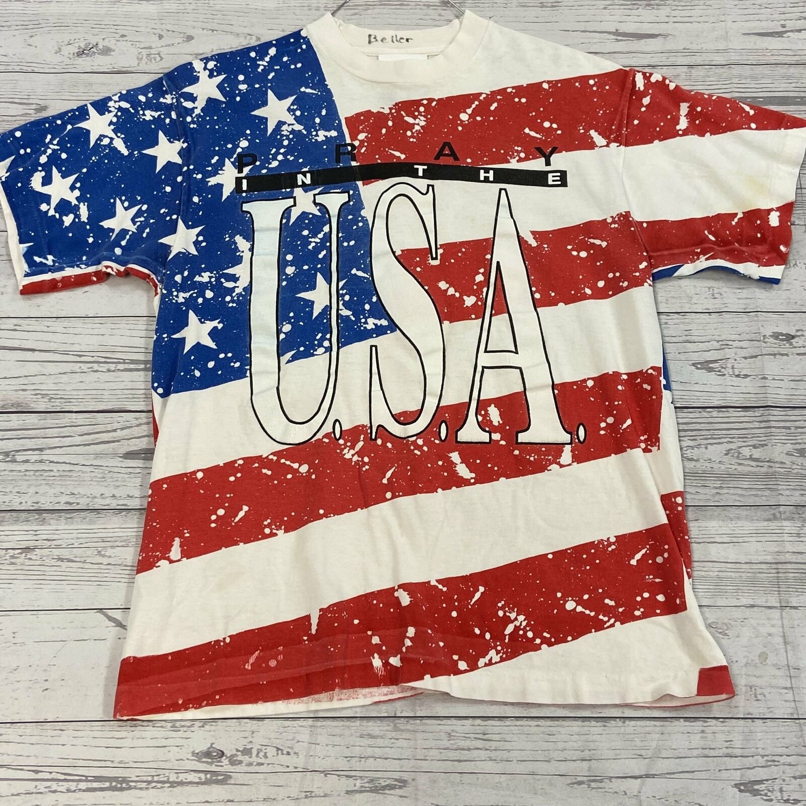 Vintage USA American Flag All Over Print Graphic Short Sleeve T